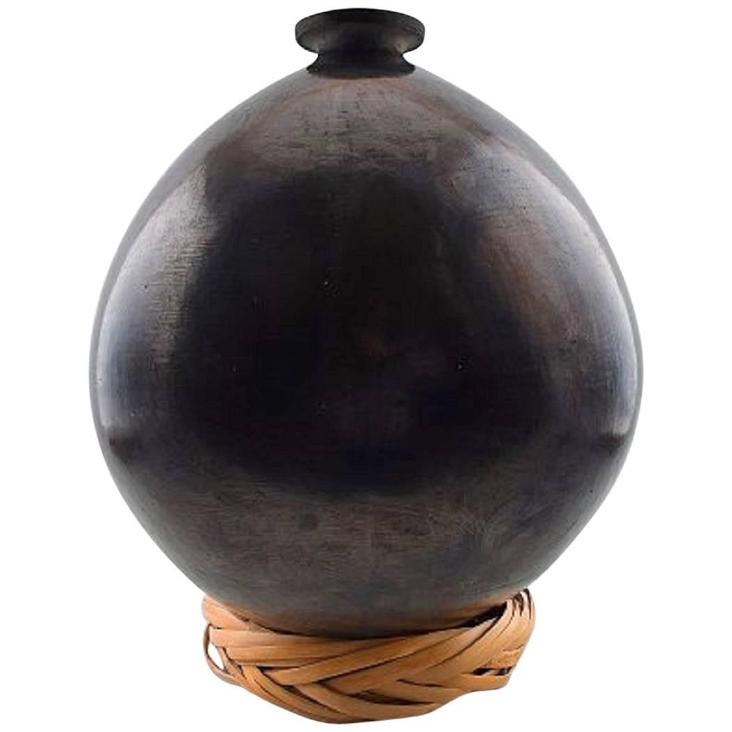 Large Patinated Metal Floor Vase, Base in Plain Weave For Sale at 1stdibs