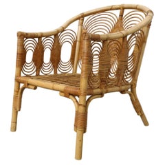 Mid-Century Bamboo Lounge Chair with Decorative Spiral Pattern
