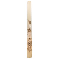 JAPAN 1900 Meiji Carved Letter Opener With Sculpted Monkeys
