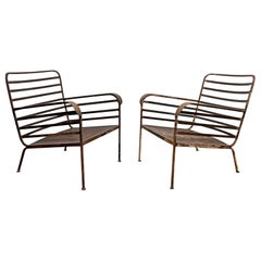 Pair of Art Deco Era Wrought Iron Patio Lounge Chairs Circa 1930s