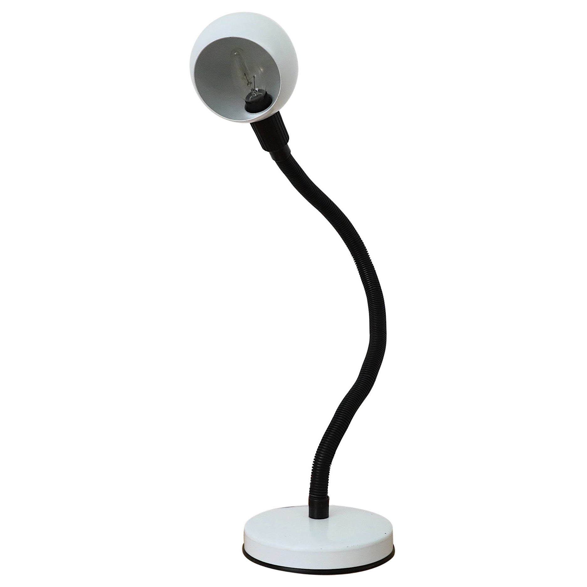 Mid-Century White Gooseneck Globe Desk Lamp with Posable Black Stem