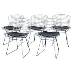 Cinq chaises de salle à manger Harry Bertoia chromées par Knoll