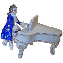 Vintage German Dresden Porcelain Figurine, Piano Player