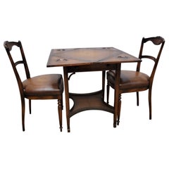 Antique Theodore Alexander Mahogany Leather Game Table with 2 Chairs