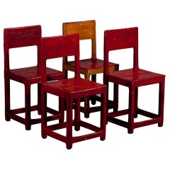 Set of 4 Antique Finnish red 19th century peasant chairs