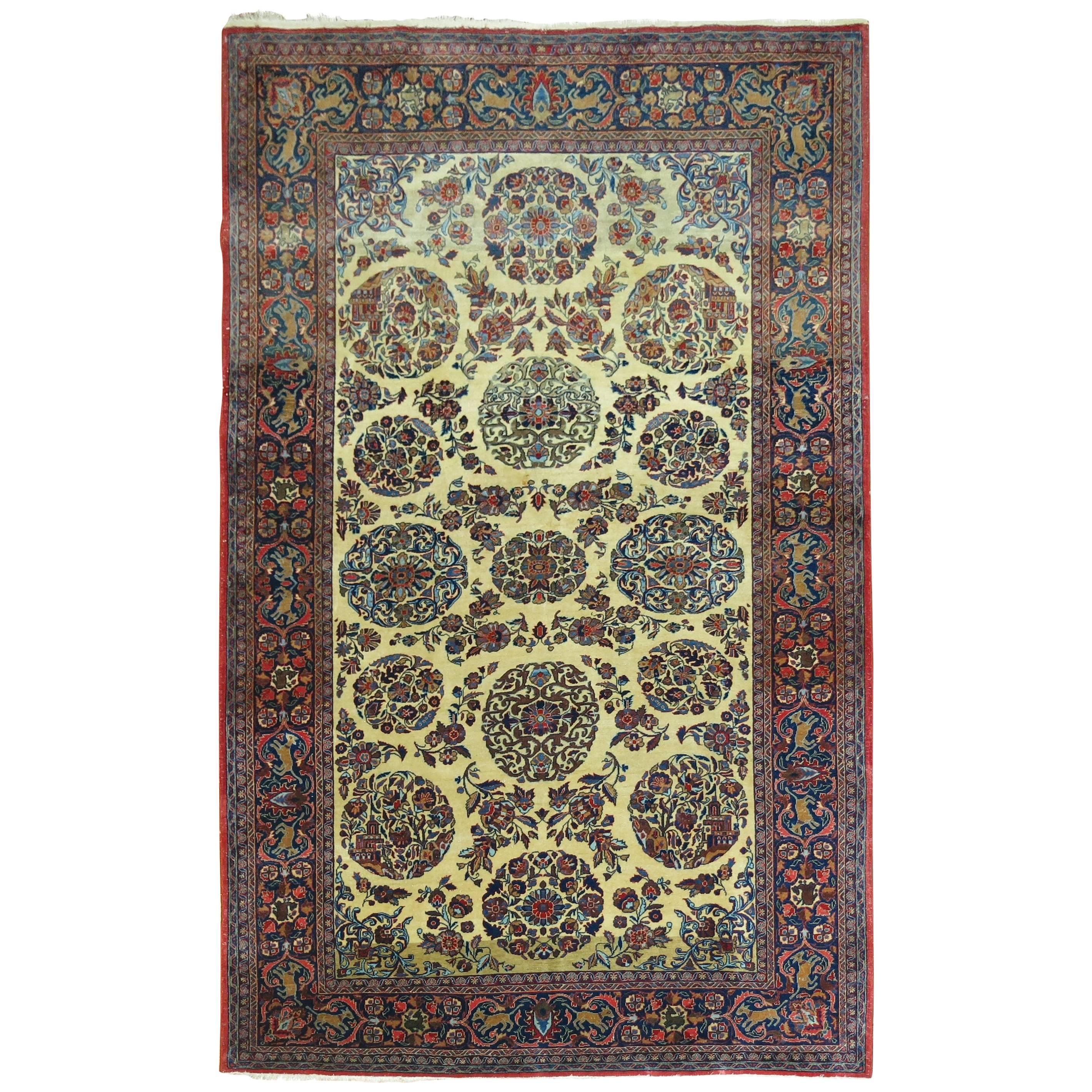 Zabihi Collection Antique Persian Kashan with Animal Border For Sale