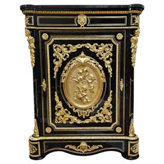 Boulle Marquetry Style French Cabinet by Bertaux Gilt Medallion Napoleon III