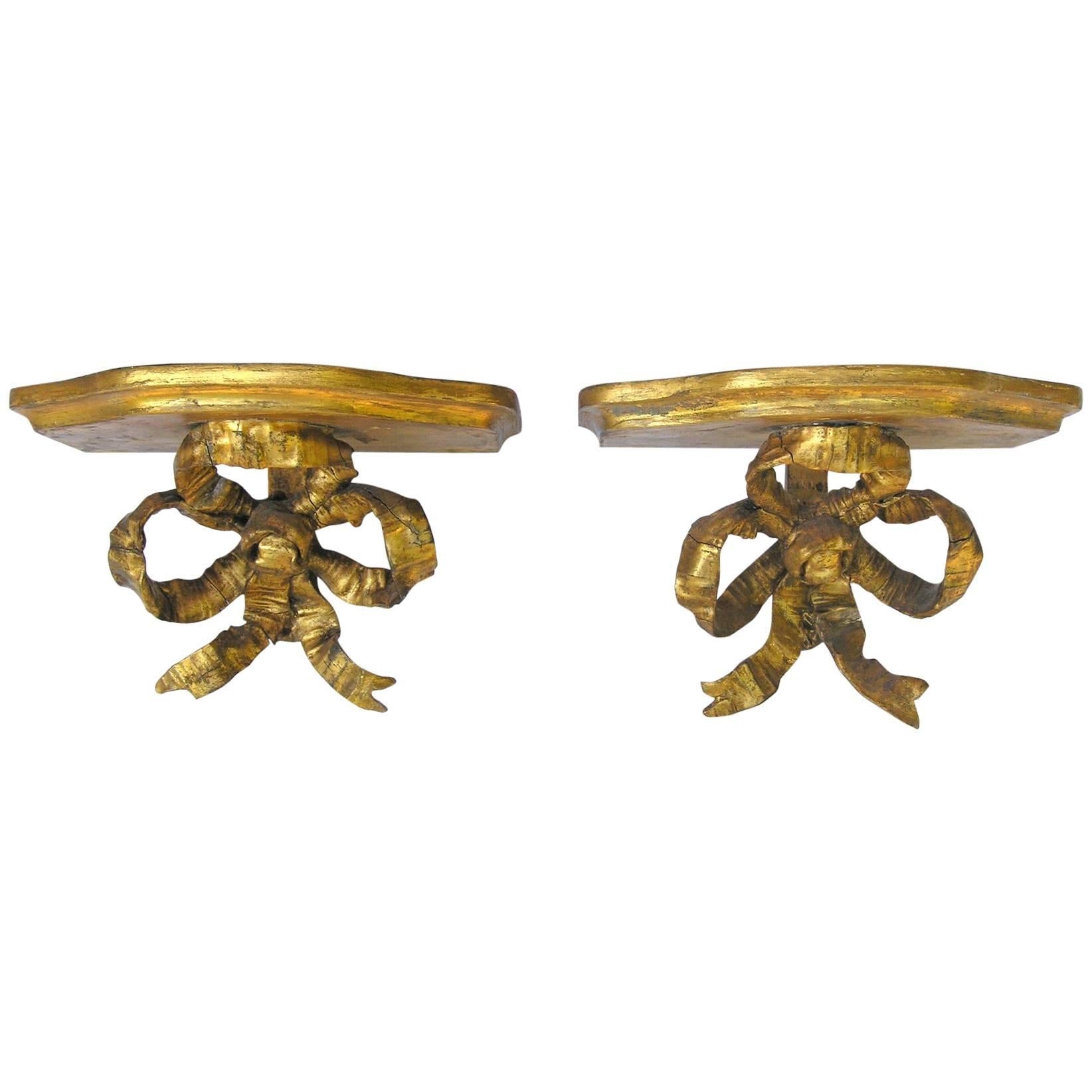 Pair of English 18th Century Gold Leaf Bow Sconces/Wall Decor For Sale