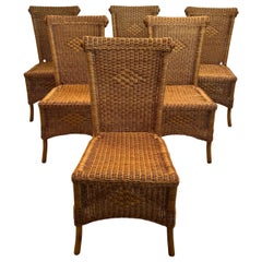Set of Six Rattan and Wood Chairs