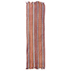 3.5x11.5 Ft Nomadic Hand-Woven Kilim Runner Rug. Flat-Weave Turkish Wool Carpet