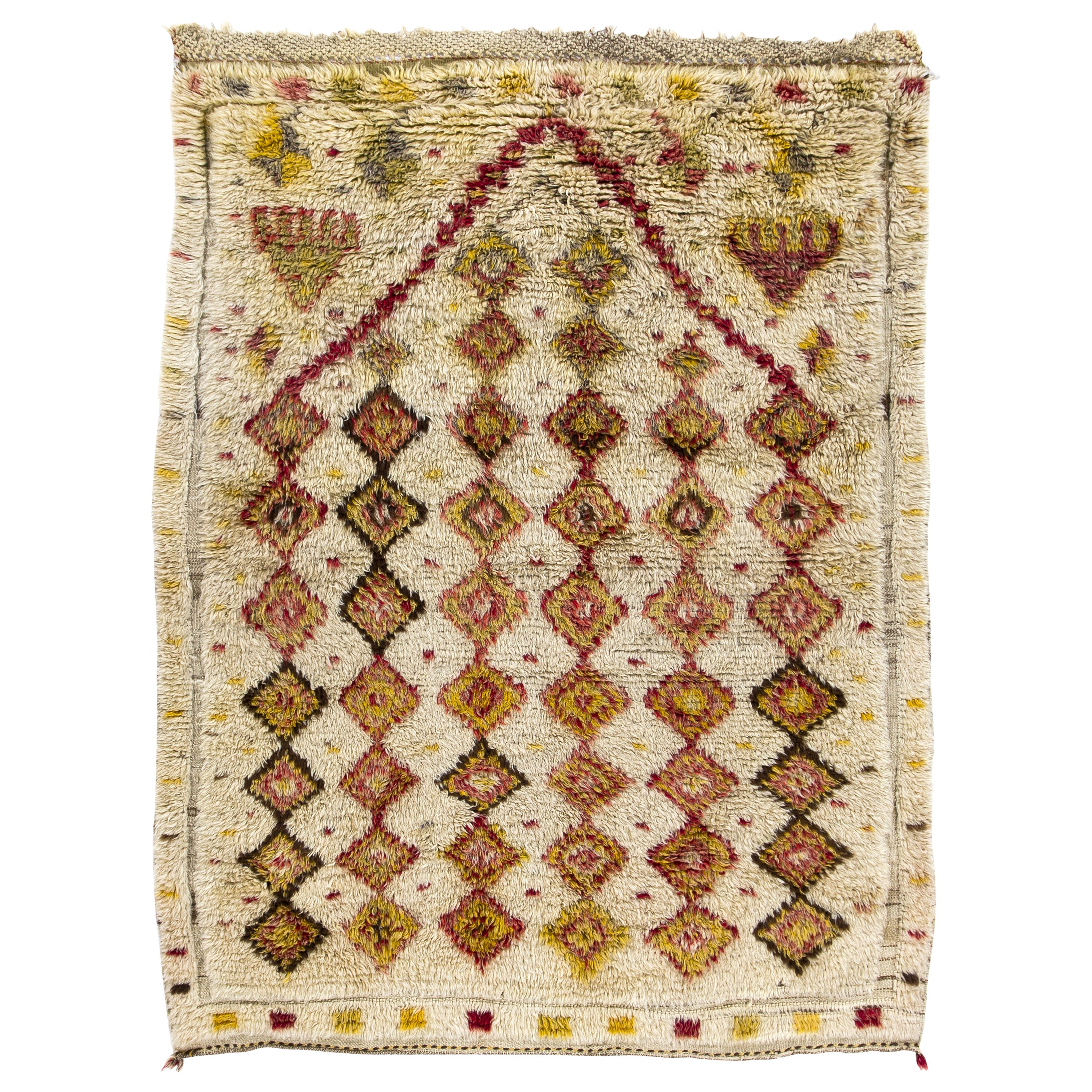 5x6.3 Ft Antique Handmade Turkish Tulu Rug with Geometric Design, 100% Wool