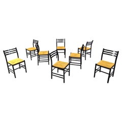 Sedie da pranzo italiane in vimini vintage, anni '70 - set di 8
