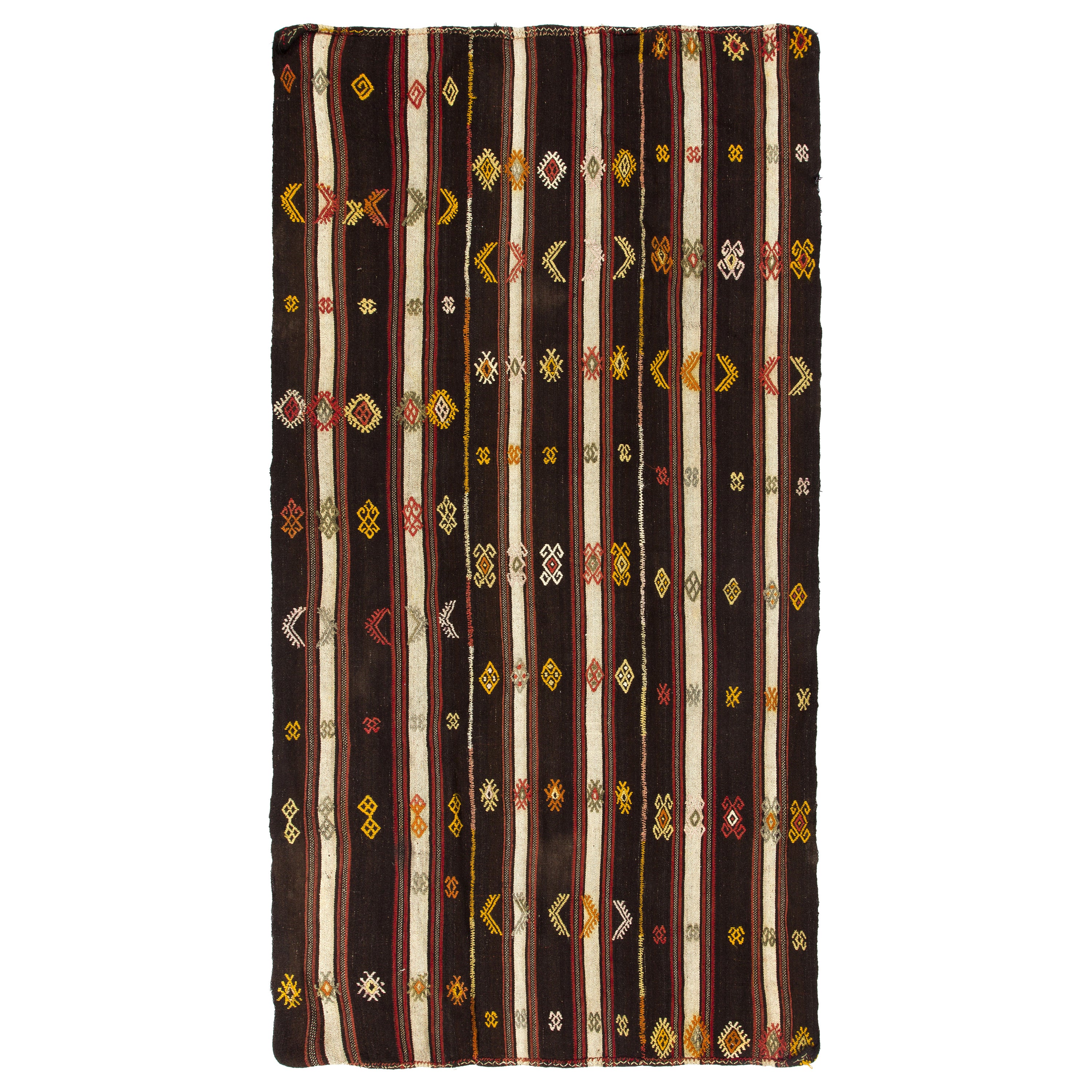 5.5x10.3 Ft Hand-Woven Vintage Banded Nomadic Kilim, Flat-Weave Turkish Wool Rug For Sale