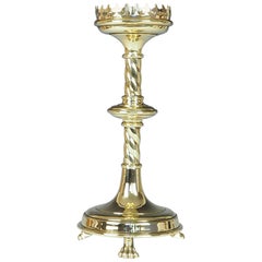 Antique Brass Gothic Revival Church Candle Holder / Candlestick
