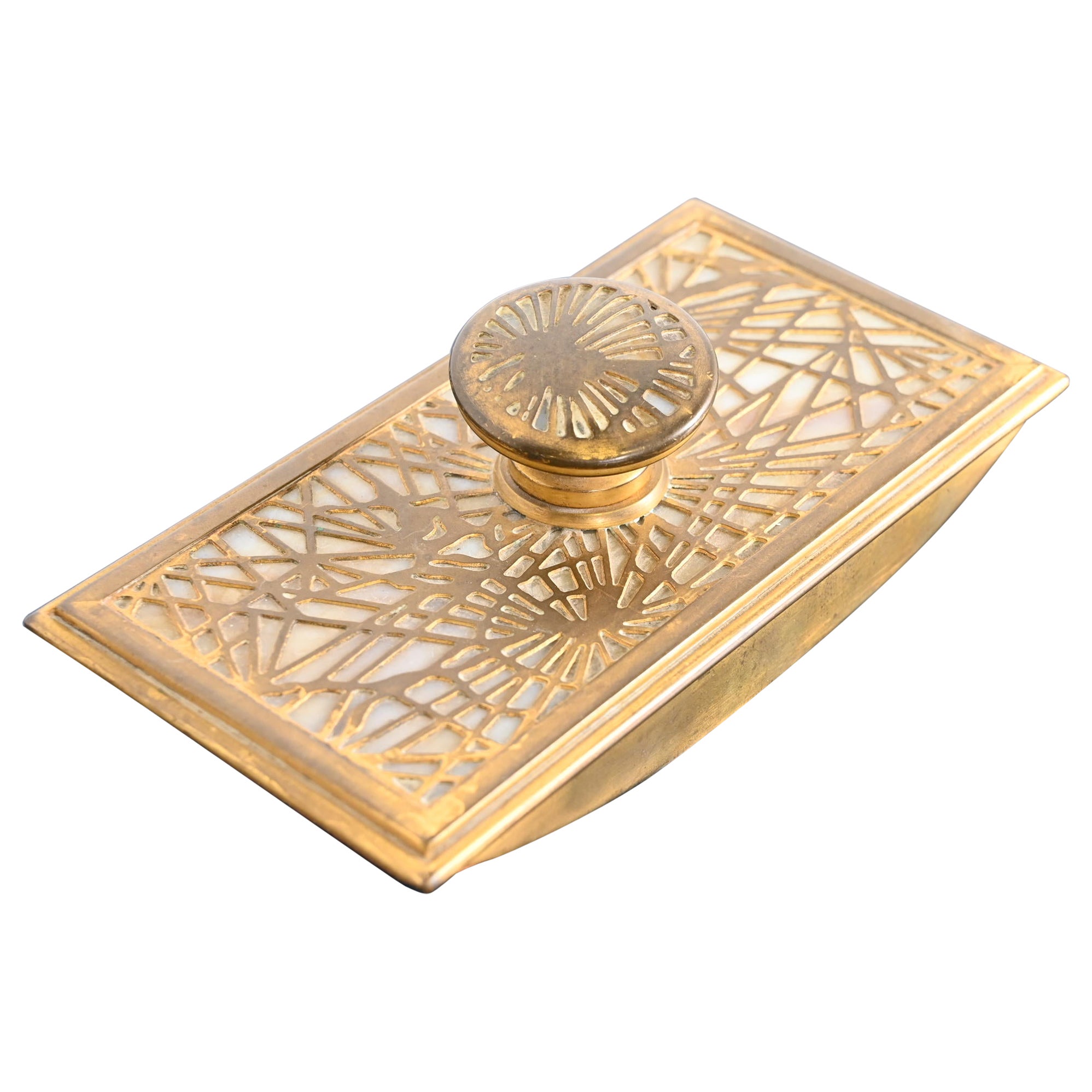 Tiffany Studios New York Pine Needle Bronze Doré and Slag Glass Rocker Blotter2