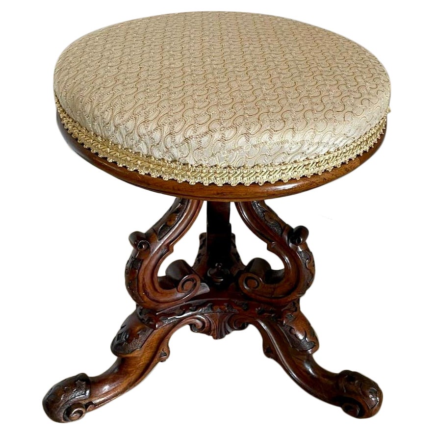 Tabouret victorien ancien du 19ème siècle de qualité exceptionnelle