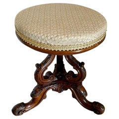 Tabouret victorien ancien du 19ème siècle de qualité exceptionnelle