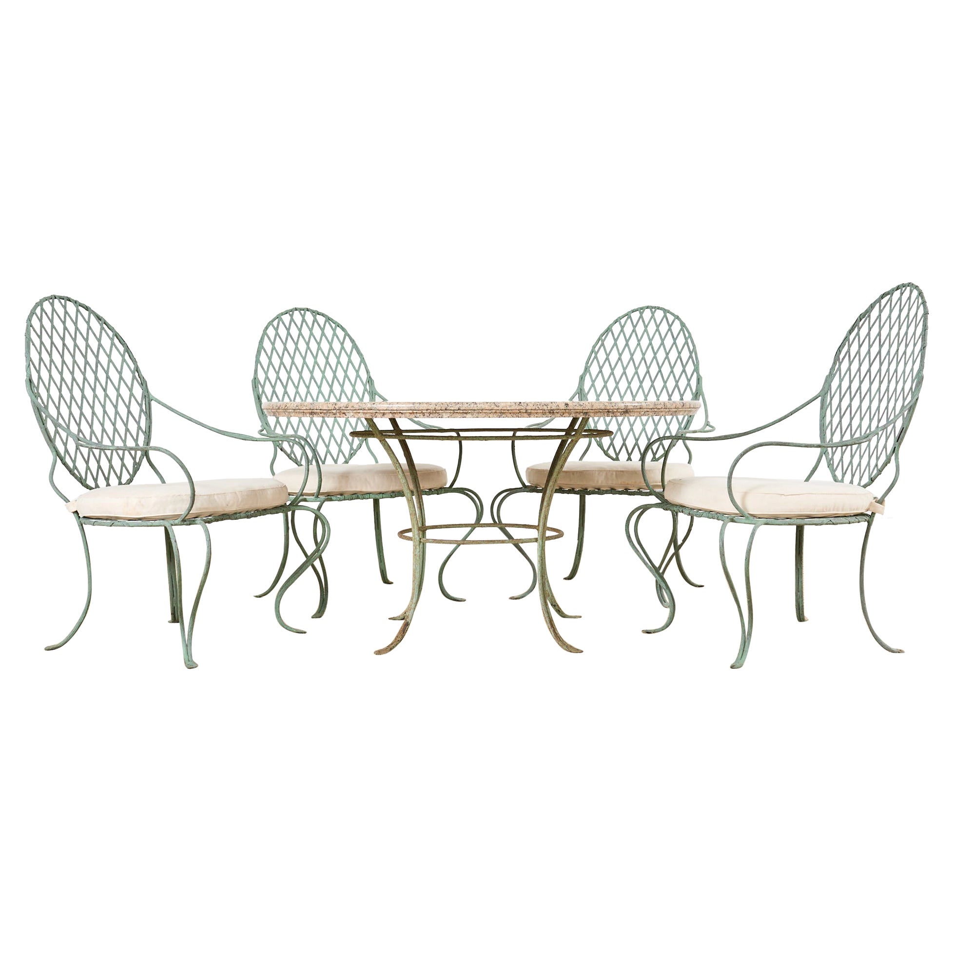 Rose Tarlow Conjunto de Comedor de Jardín con Tapa de Piedra y Ramita de Hierro