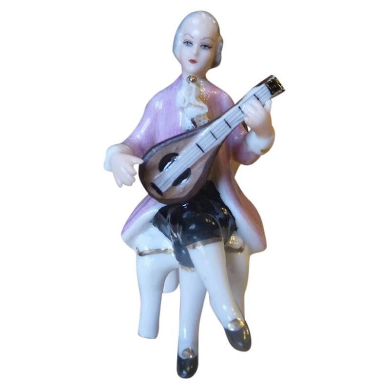 German Dresden Porcelain Figurine, Mandolin Player For Sale
