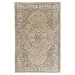 6.4x10 Ft Vintage Handmade Turkish Oushak Area Rug in Beige & Green