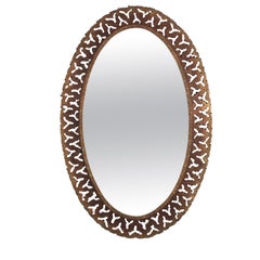 Spanish Perforated Oval Mirror, Hand Forged Iron, 1950s