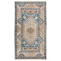 3.4x6.3 Ft Vintage Turkish Accent Rug. Handmade Wool Geometric Pattern Carpet