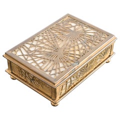 Tiffany Studios New York Pine Needle Pattern Bronze Doré and Slag Glass Box