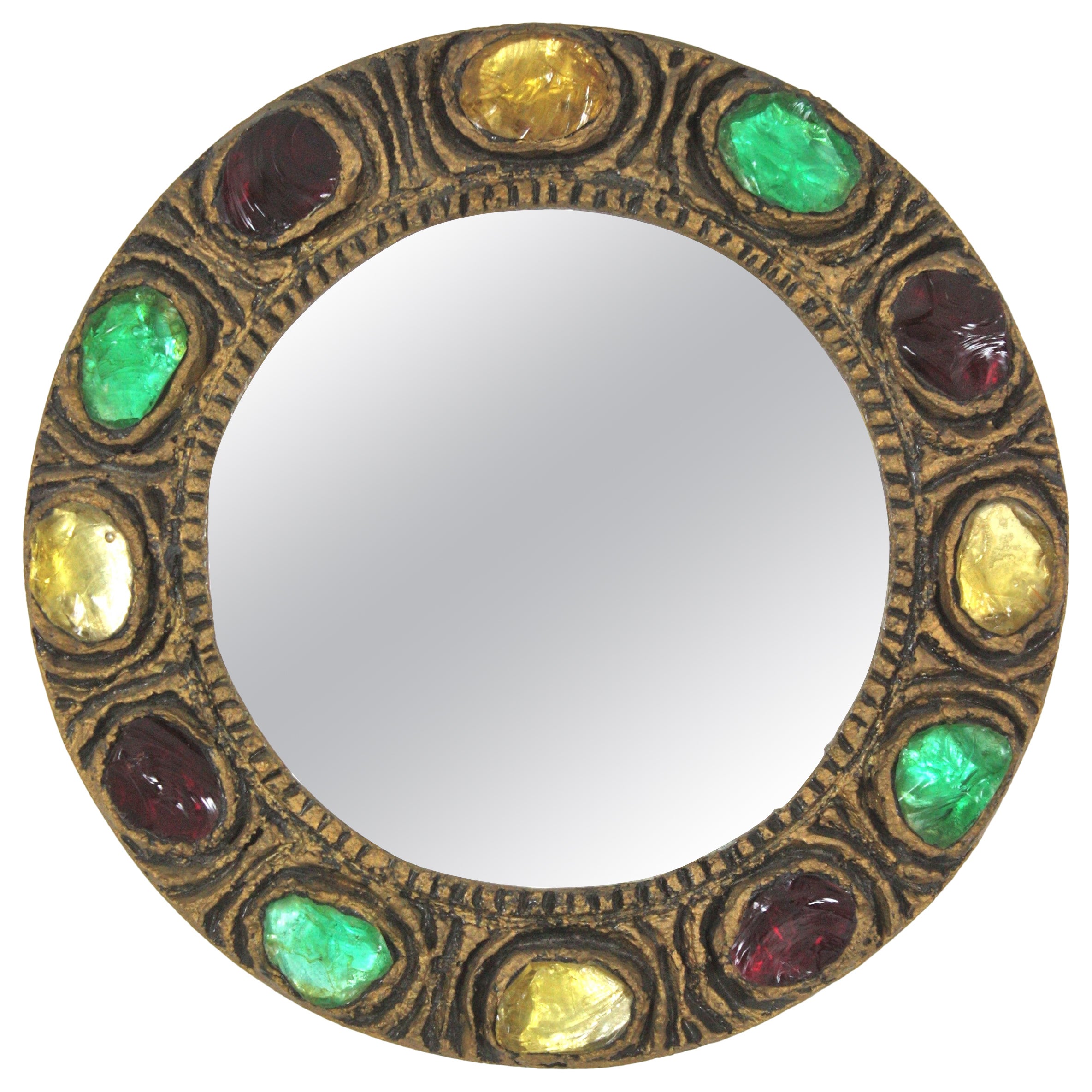 Creaciones Gobesso Miroir en stuc avec cristaux de roche jaunes, verts et rouges