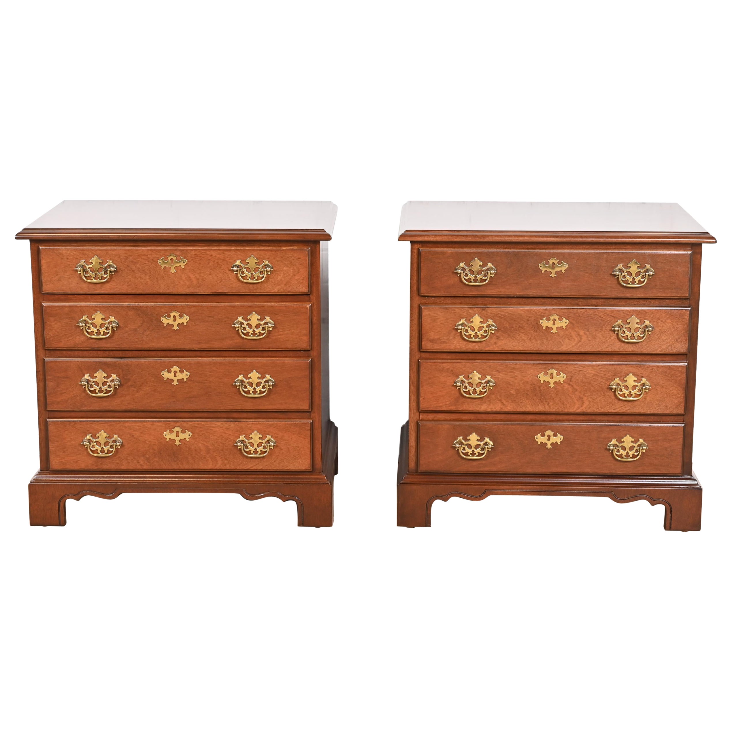 Drexel Chippendale Mahogany Four-Drawer Bedside Chests, Newly Refinished