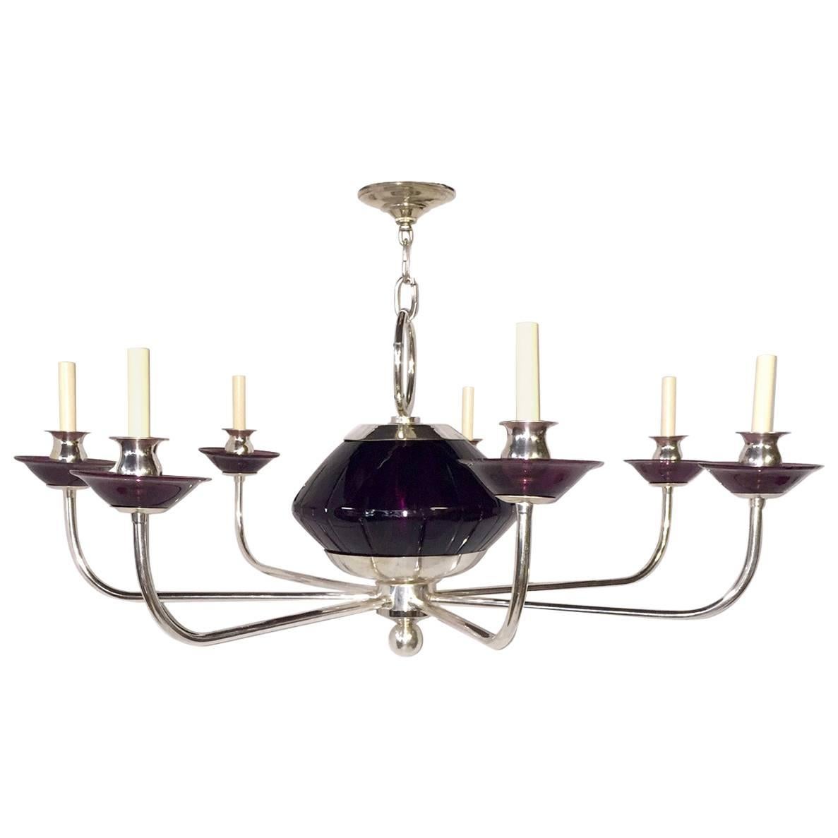Silver Plated Chandelier with Amethyst Glass