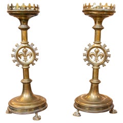 1970s Pair of Bronze Candlesticks Decorated with Fleur de Lis, Italy