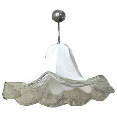 Barovier & Toso chandelier white Glass Murano chrome 52 cm, Italy, 1970