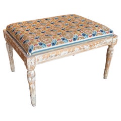 1950s French Style Wooden Stool Upholstered in Petit Point Fabric