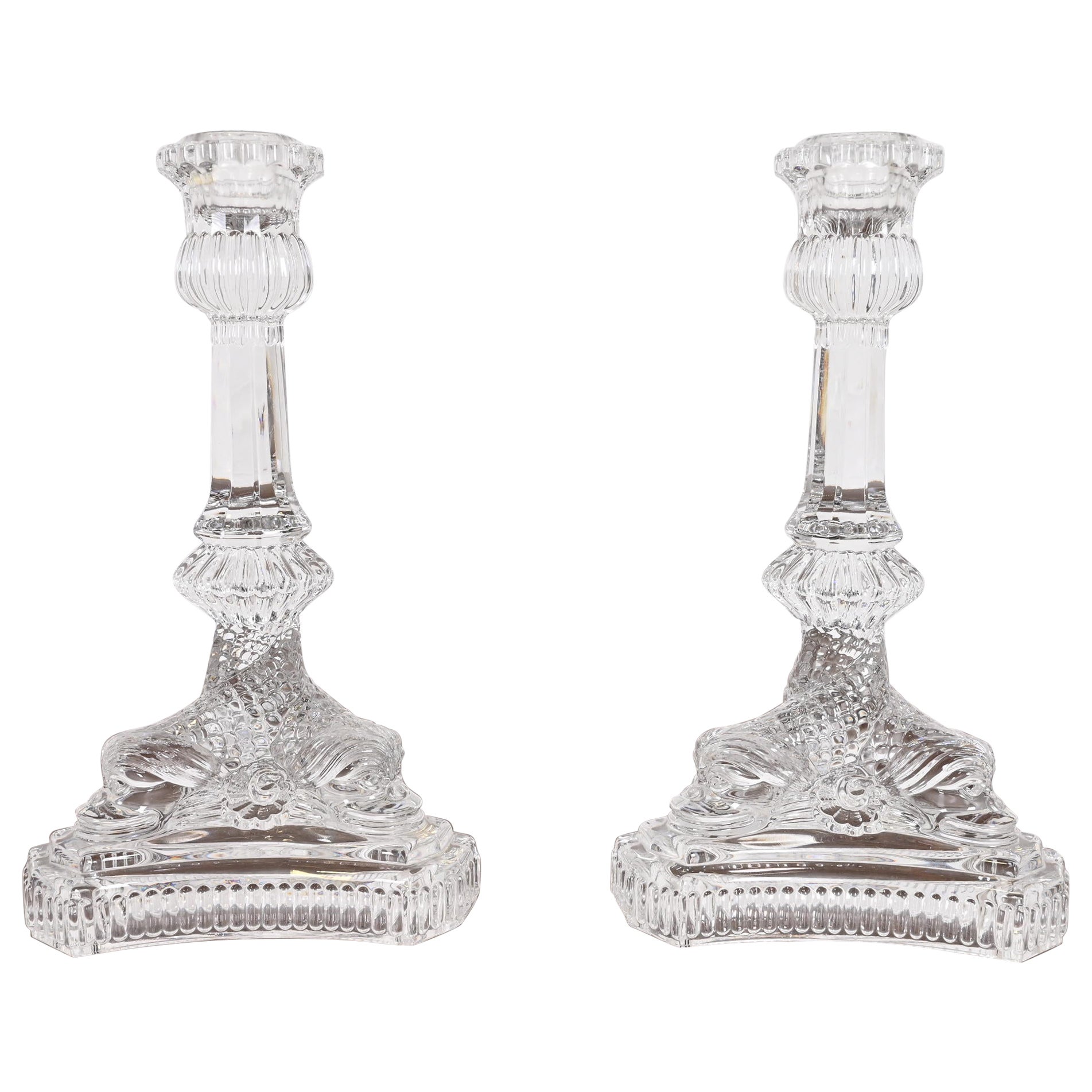 Tiffany & Co. Paire de chandeliers en cristal transparent à motif de dragon