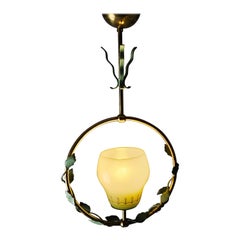 Swedish modern pendant lamp, brass, metal and glass, ASEA, Sweden, 1940s