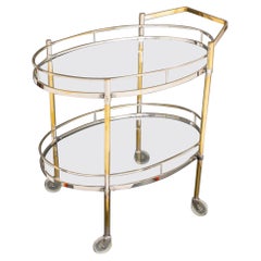 Art Deco Silver Plate Glass Top Oval Bar Cart