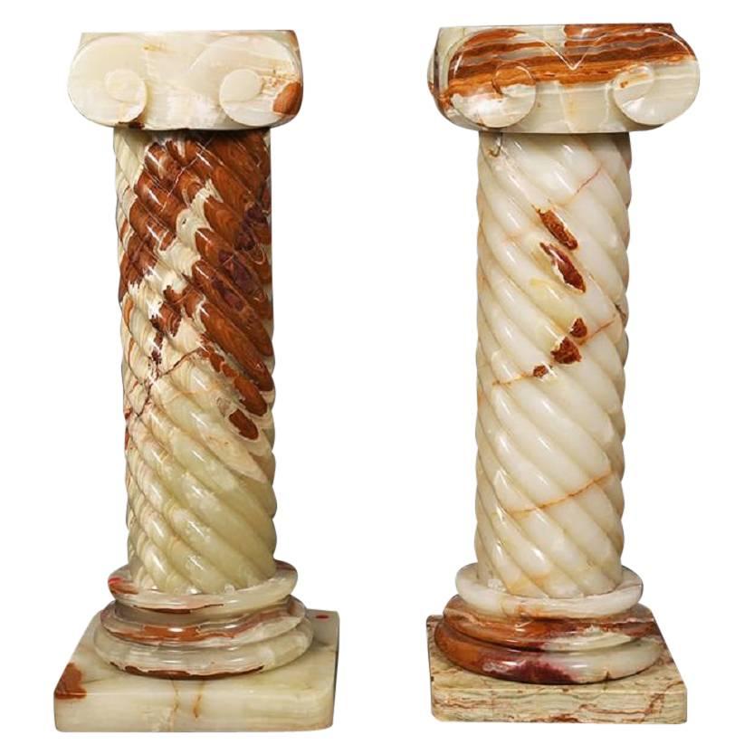 Pair of Onyx Contemporary Style Pedestals, Early 20th Century