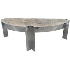 Chromed Steel and Travertine Desk by Leon Rosen for Pace Collection, 1970s