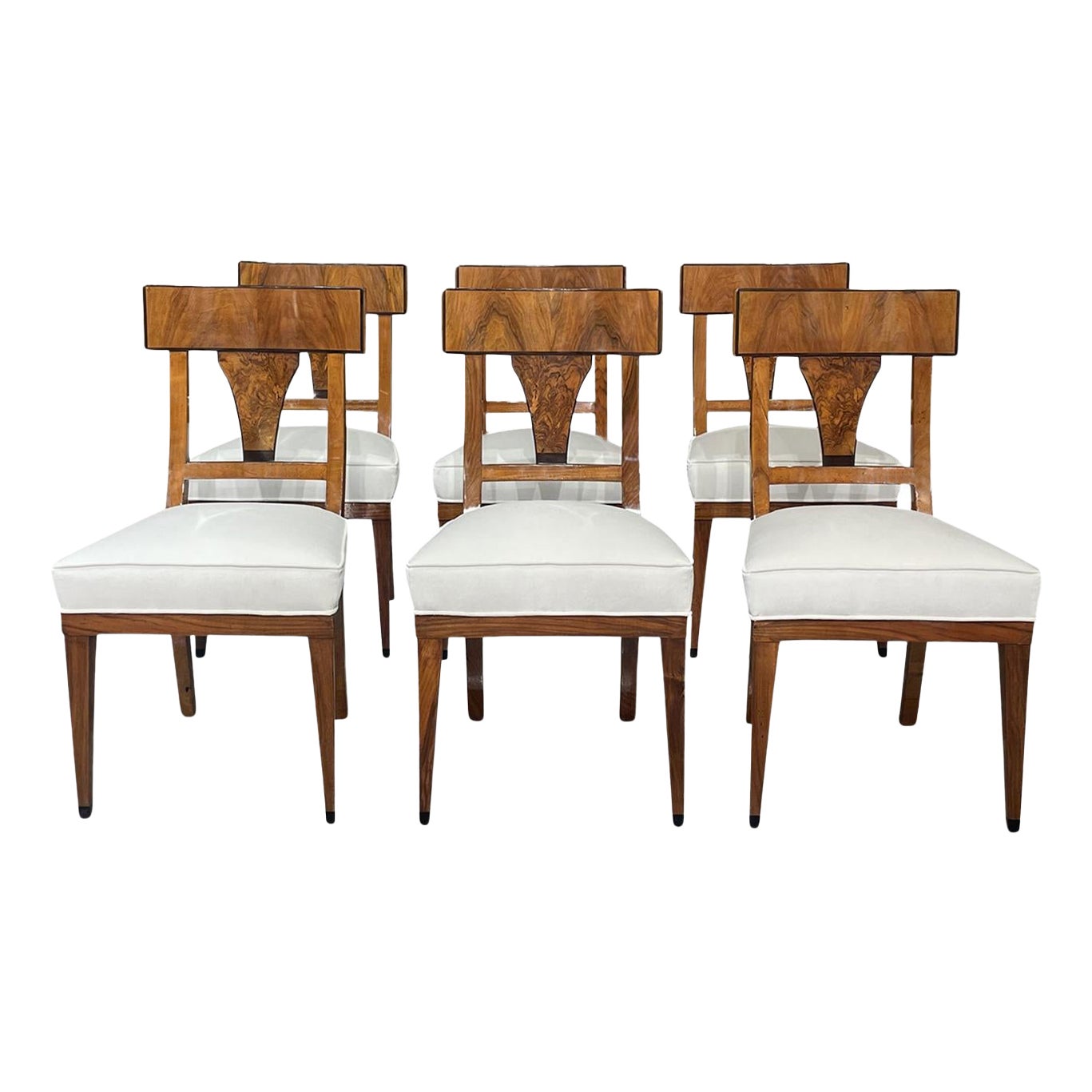 19th Century German Set of Six Antique Biedermeier Walnut Dining Room Chairs