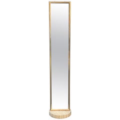 Travertine and Brass Full-Lenght Floor Mirror with Hangcoats by Confalonieri 70s