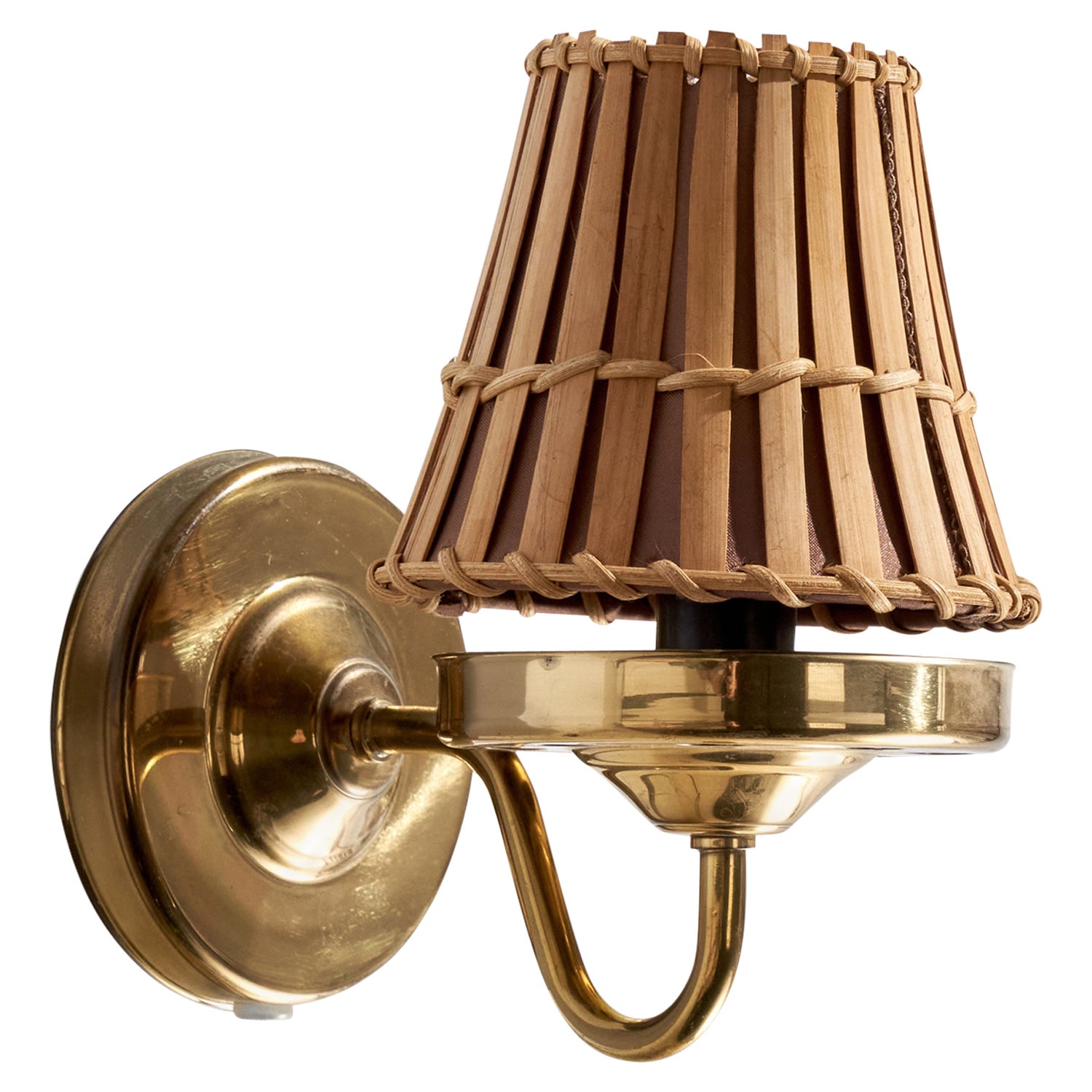 Über Randers, Wandleuchte, Messing, Rattan, Dänemark, 1970er Jahre
