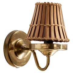 Über Randers, Wandleuchte, Messing, Rattan, Dänemark, 1970er Jahre