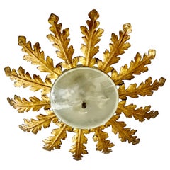 Large Spanish Sunburst fixture in Gilt Metal with support, circa 1950