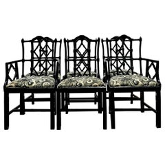 Vintage Spanish Regency Lacquered Chippendale Dining Chairs - Set of 6