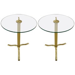 Pair of Italian Mid-Century GoldMurano Glass and Brass Tripod Side or End Tables