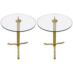 Vintage Pair of Italian Mid-Century GoldMurano Glass and Brass Tripod Side or End Tables