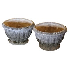 Pair of 19th Century French Weathered Carved Stone Outdoor Planters
