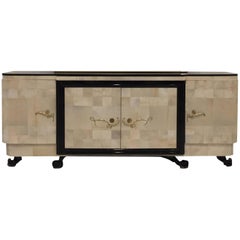 French Art Deco Parchment Buffet with Ebony Marble Top and "Portor" Legs