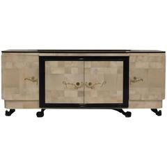 French Art Deco Parchment Buffet with Ebony Marble Top and "Portor" Legs 12
