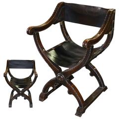 19th Century Pair of Italian Leather Savonarola Chairs 11